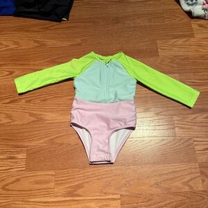Cat & Jack Lime and Lavender Kids Swim Rashguard long sleeve 18m